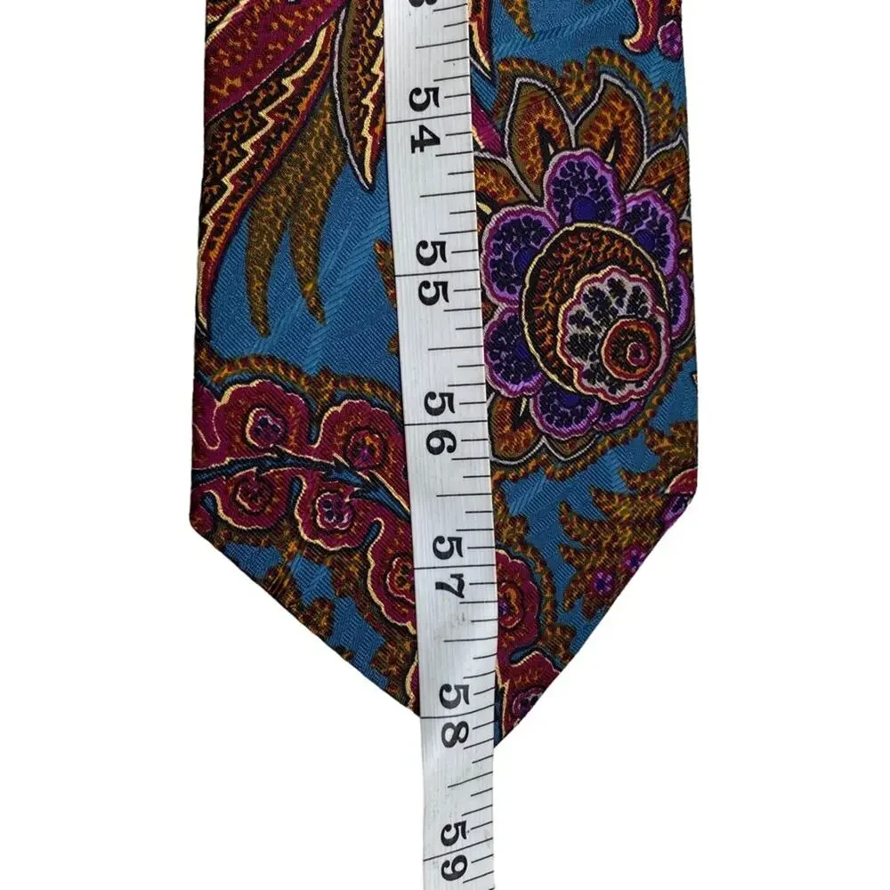 Vintage Burberry Paisley Blue Brown 100 Silk Han Sewn In USA Neck Tie